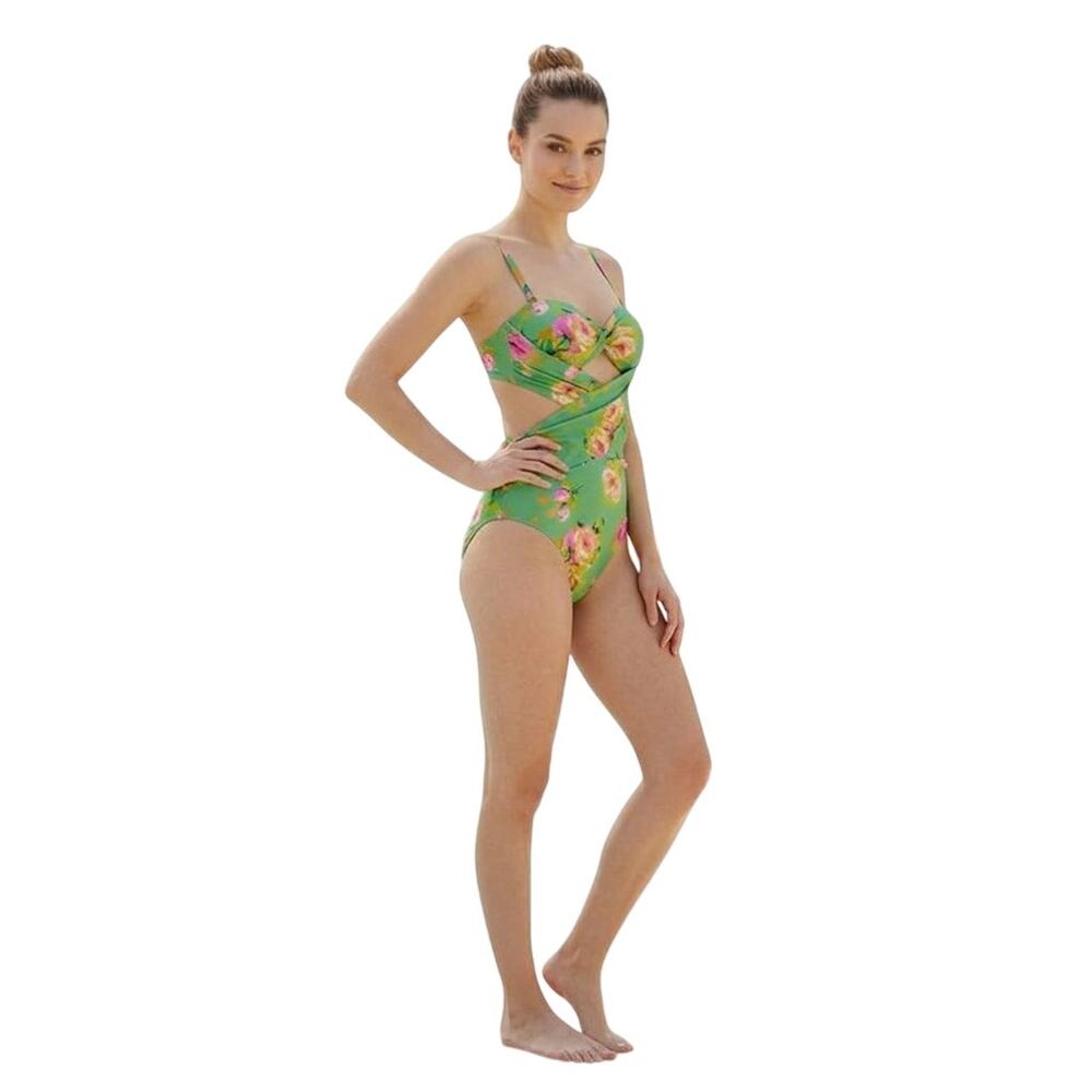 J.Crew Green Floral Middle Crisscross Cutout One-Piece Swimsuit, US0